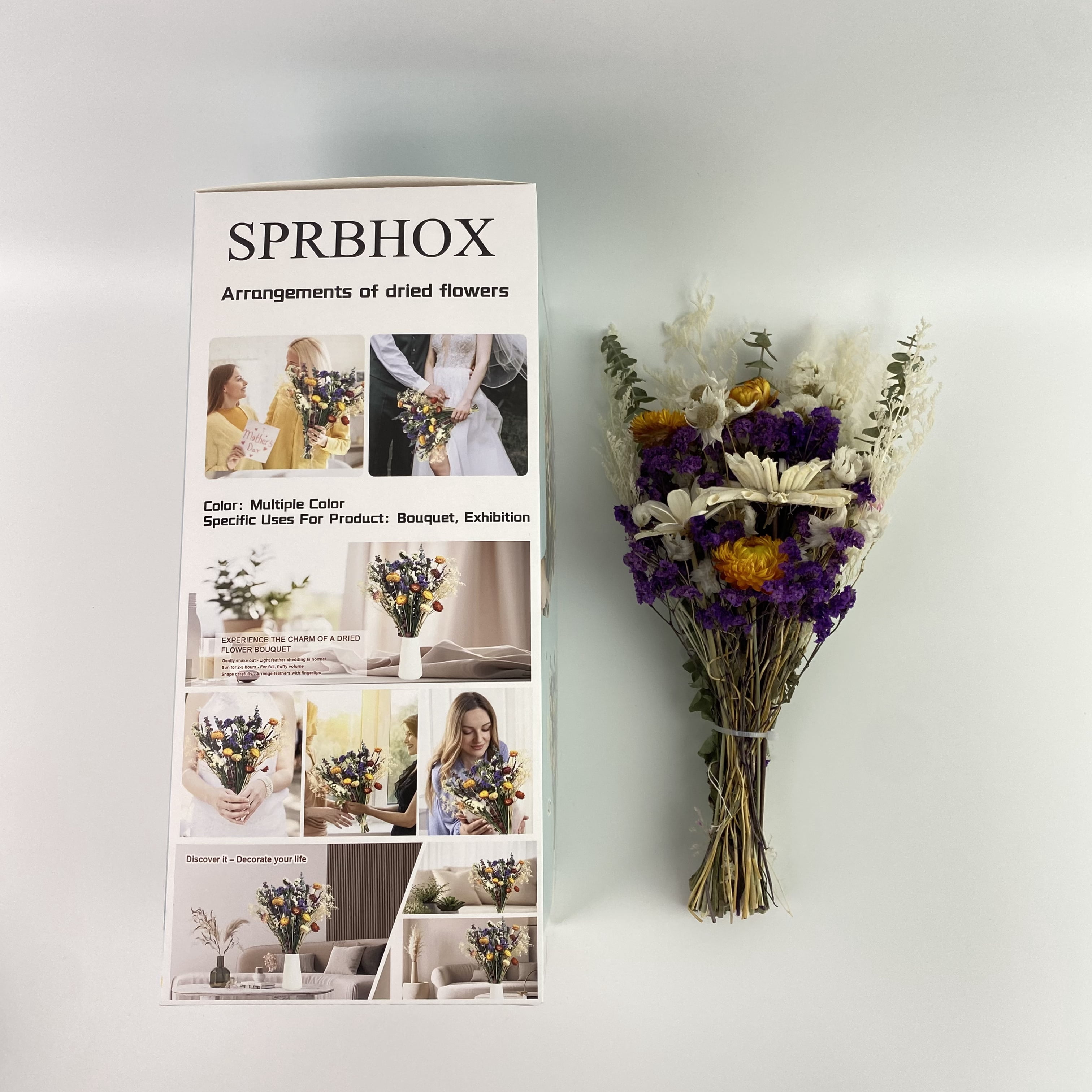 SPRBHOX Arrangements of dried flowers,Natural Dried Flower Bouquet, 17" DIY Floral Arrangements with Eucalyptus Strawflower Lavender, Rustic Boho Wedding and Home Centerpiece Decorations