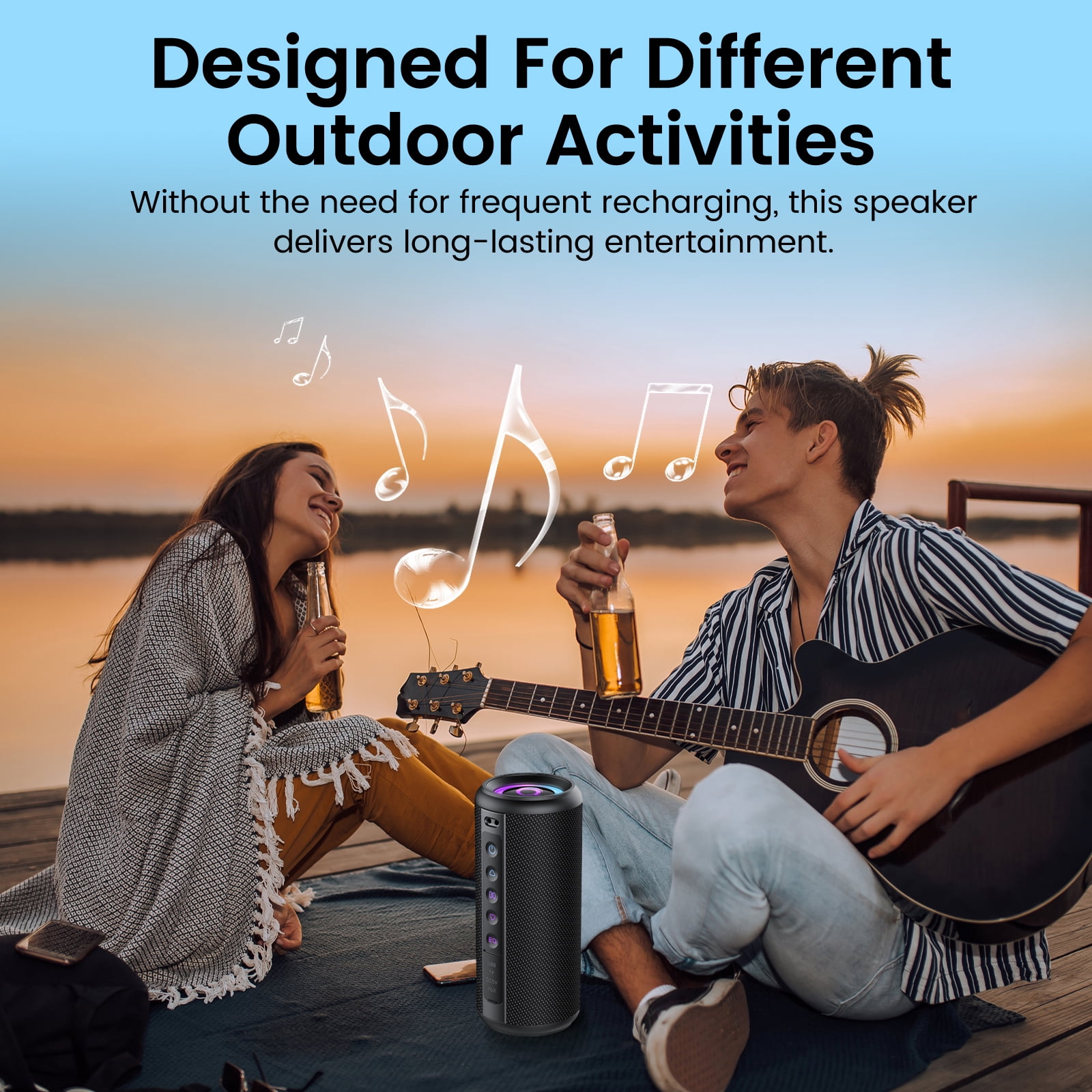 Portable Bluetooth Speaker, Bluetooth 5.4 Wireless Speaker, IPX7 Waterproof Outdoor Speaker with RGB Party Lights, 20W Stereo Sound, 20H Playtime, TWS Pairing for Camping, Beach, Home Party