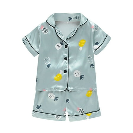 

QWERTYU Infant Baby Toddler Child Children Kids Button Shirts and Shorts Pajamas Set Short Sleeve Clothing Set Summer Outfits Cartoon Print for Boy 6M-3Y