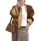 thumbnail image 1 of Chaquetas para Mujer, , Ligeras, Acolchadas, de Larga, Estilo Motero, con Bloques de Color Marrón L, 1 of 9