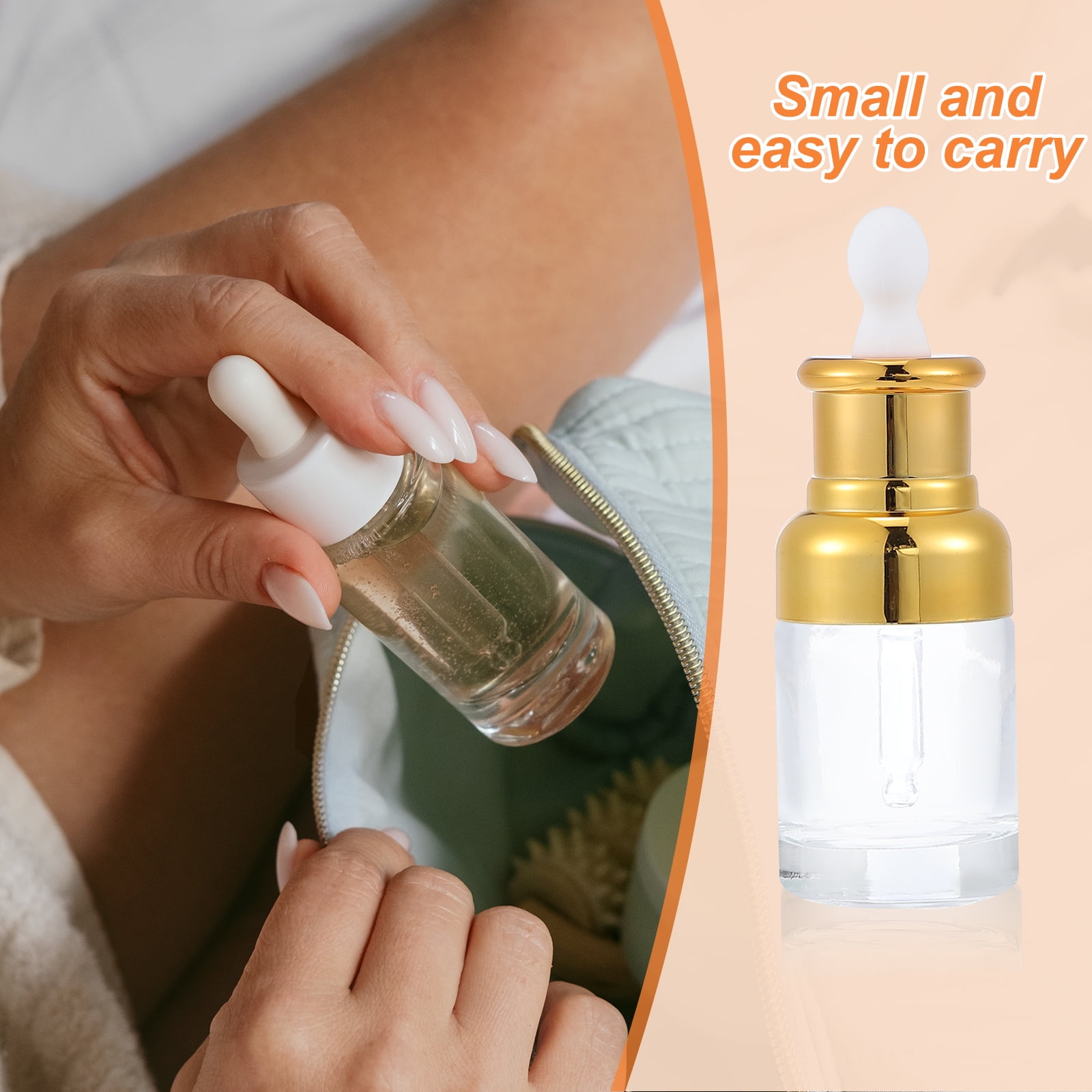 Uxcell 0.7 oz Short/1 oz High Clear Eye Dropper Bottle for Essential Oils, 4 Pack Leakproof Flat Glass Perfumes Bottle with Funnel Labels for Perfumes Bottles for Storage and Travel, Gold