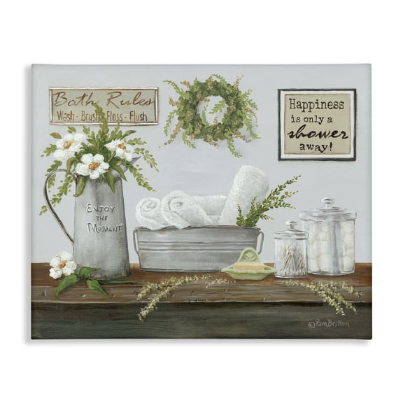 Stupell Industries Traditional Farmhouse Bathroom Counter Still Life Motivational Phrases Canvas Art, 20 x 16, by Pam Britton