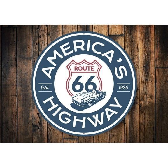 America's Highway Established 1926 Route 66 Novelty Sign, Metal Wall Decor - 12" Round