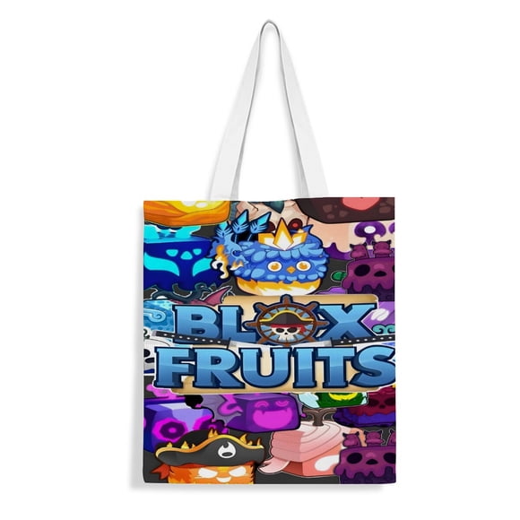 Blox Fruits Bolso de tela con estampado de lienzo para mujer, bolsa de compras reutilizable y estética, con cremallera interior, regalo para mujer,40*40cm.