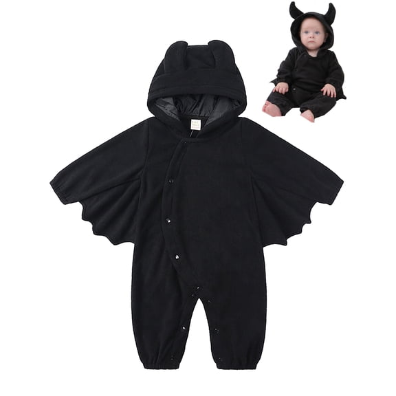 ATAIKU Infant Newborn Baby Boys Girls Halloween Black Bat Romper Toddler Fleece Long Sleeve Hooded Jumpsuit with Ears