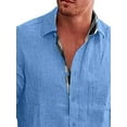 thumbnail image 3 of DYMADE Men Plus Size Solid Color Plaid Stitched Cotton Linen Shirt, 3 of 4