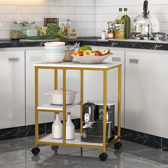 SogesPower 25.6"H 3-Tier Kitchen Storage Cart with Wheels- White