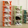thumbnail image 2 of 6 Layers Vertical Shoe Tower, Narrow Corner Shoe Rack, Space Saving DIY Free Standing Shoes Storage Organizer for Small Entryway, Closet, Hallway, Stable & Easy Assembly, White & Green, 2 of 9