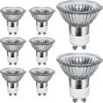thumbnail image 1 of Bombillas halógenas Gu10, paquete de 8, 50 W Gu10 Focos halógenos, CA 220 V-240 V, 700 lúmenes, blanco cálido de 2700 K, ángulo de haz de 40 °, 1 of 3