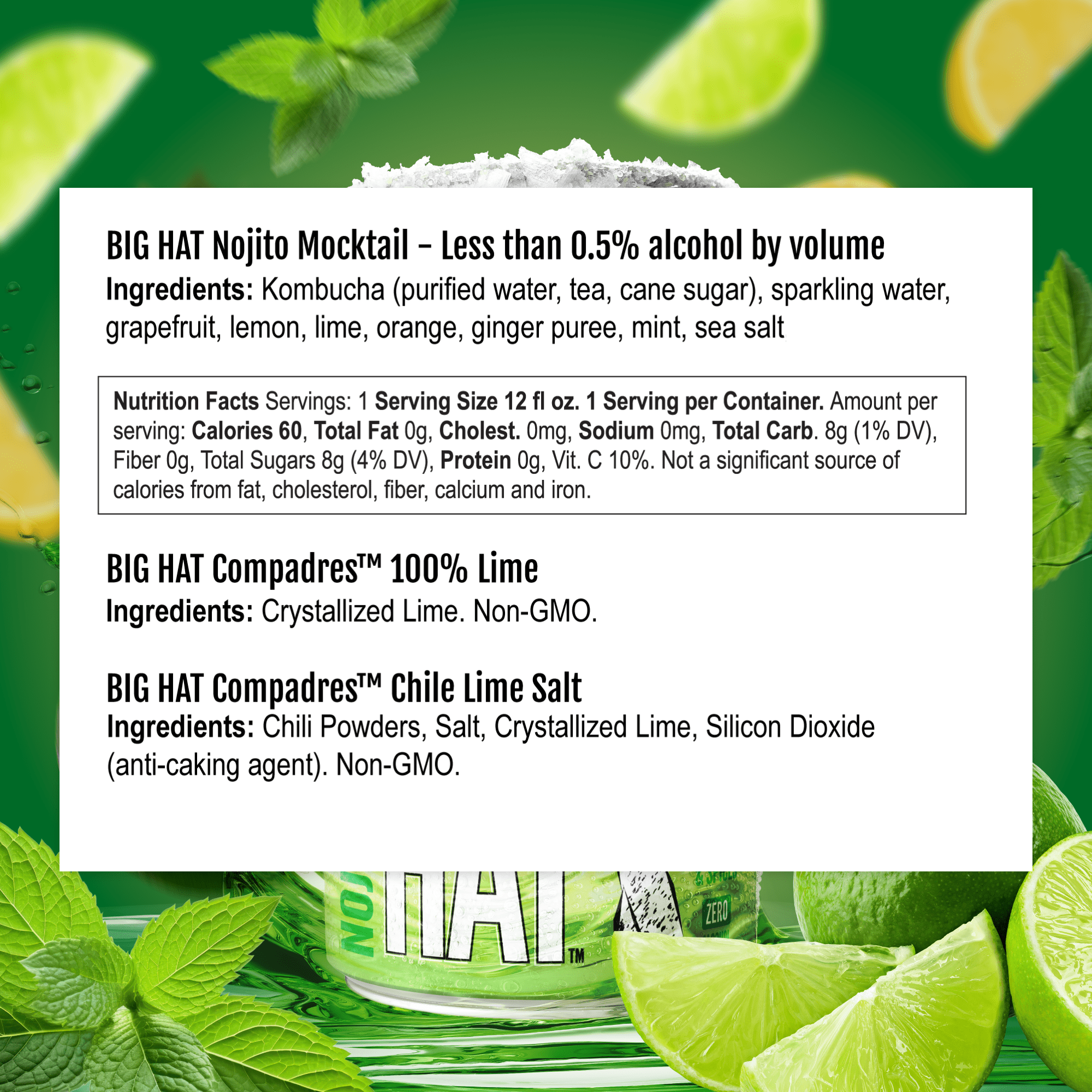 BIG HAT Nojito Mocktail, Non-Alcoholic 4 Pack, 12 fl oz Cans