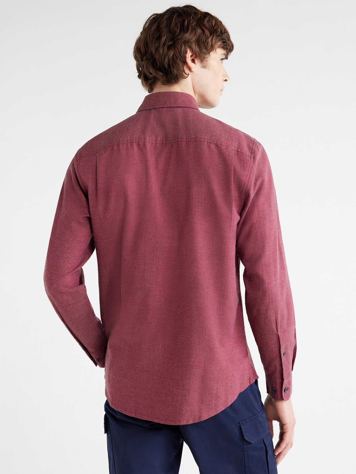 Free Assembly Men's Herringbone Shirt with Long Sleeves, Sizes XS-3XL