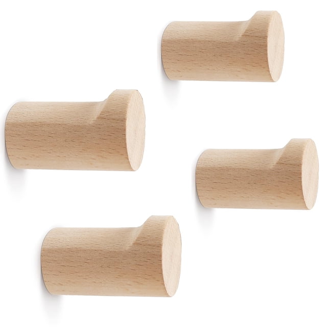 Ganchos de pared bsdonte Wood, paquete de 4 ganchos para abrigos de madera natural