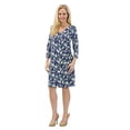 thumbnail image 2 of V Neck 3/4 Sleeve Fit-and-Flare Slimming Knee Length Printed Midi Dresses, 2 of 4
