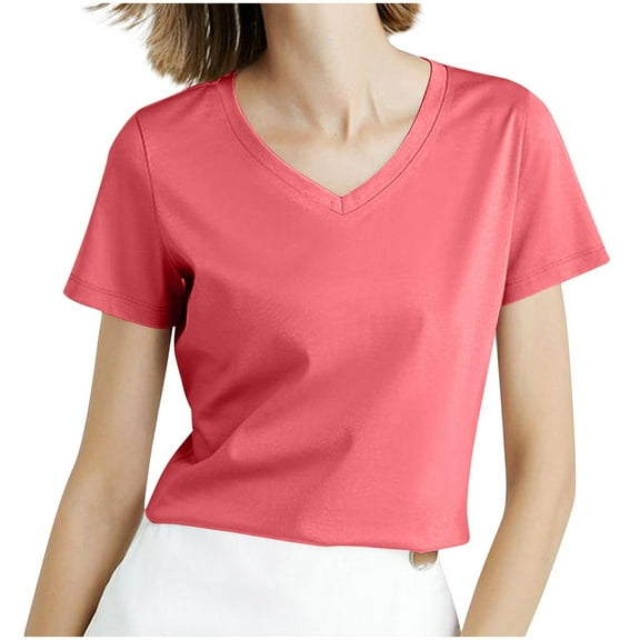 Short Sleeve T-Shirt for Women V-Neck Loose Fits Tops, 2026 Summer Soft Casual Basic Tee ,Red,XL