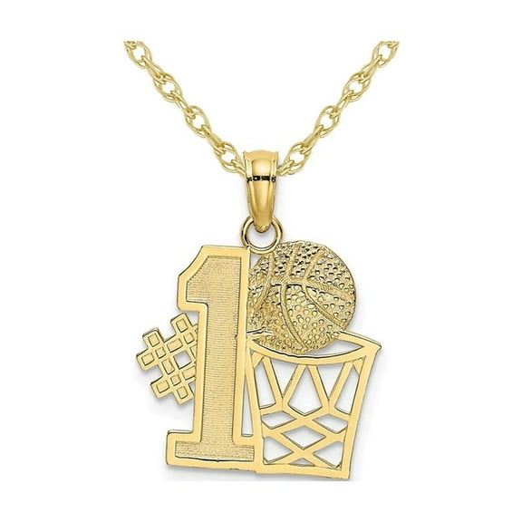 10K Yellow Gold No. 1 Basketball & Hoop Charm Pendant Necklace with Chain for Women
