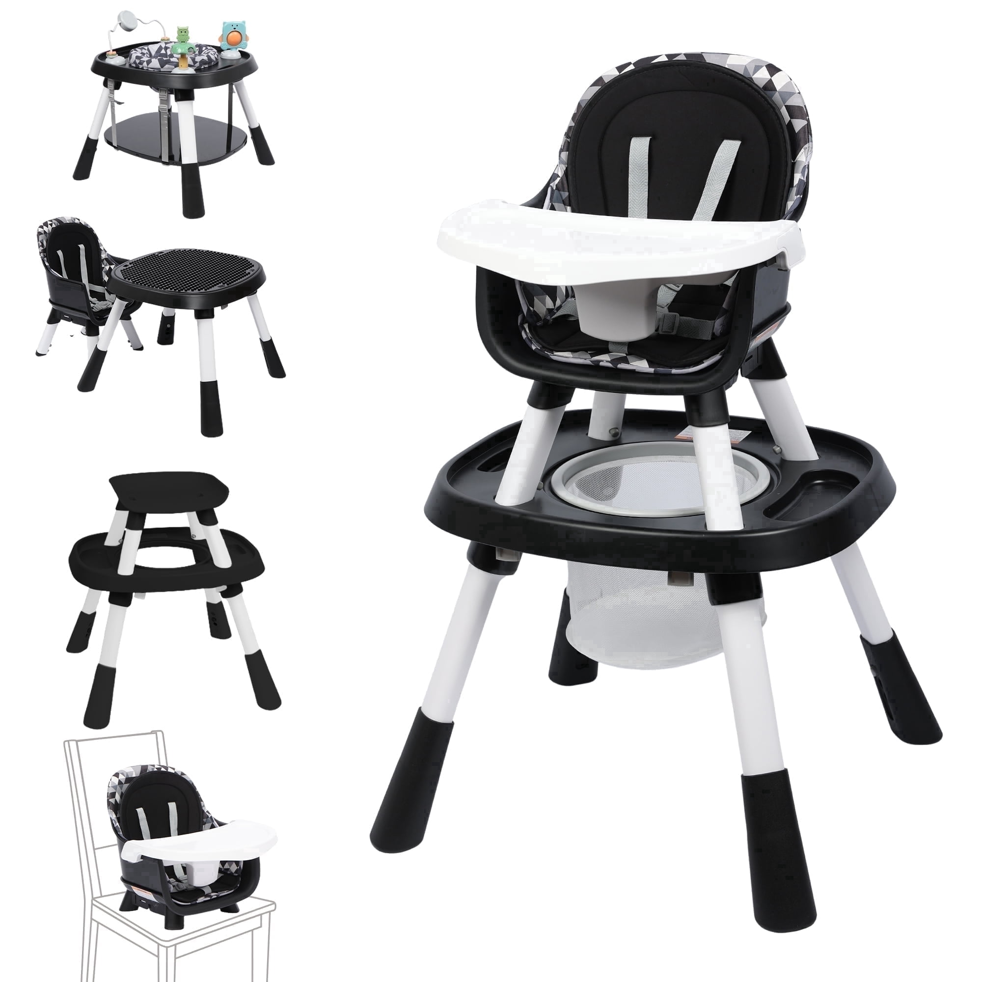 Guqiart 15-in-1 Baby High Chair, Convertible High Chair for Babies and Toddlers, Infant Feeding Chair with Safety Harness, Removable Tray, Footrest & Cushion, Adjustable Height, Black
