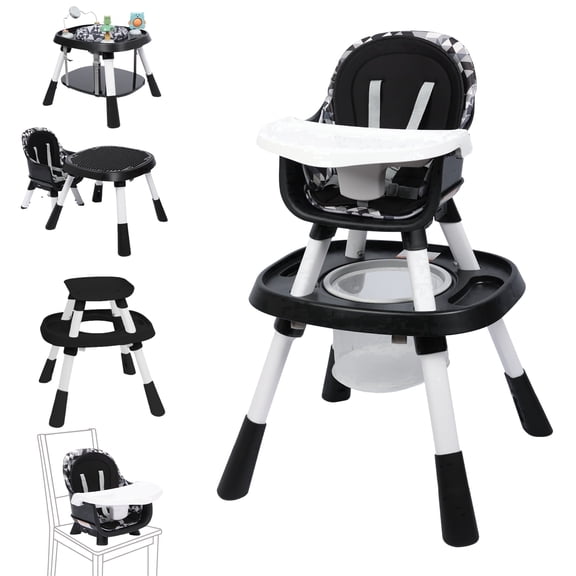 Guqiart 15-in-1 Baby High Chair, Convertible High Chair. Infant Feeding Chair with Safety Harness, Removable Tray, Footrest & Activity Center, Adjustable Height, Black
