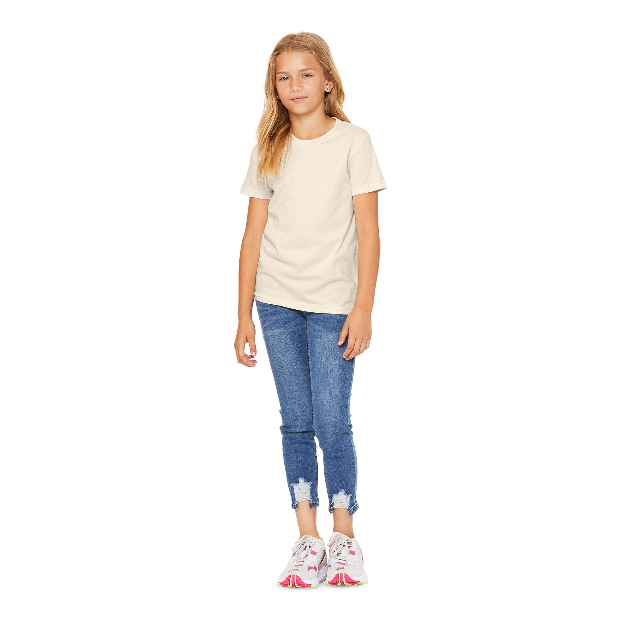 BELLA+CANVAS Youth Unisex Short Sleeve Crew Neck T-Shirt for Crafting, Natural, Youth Small
