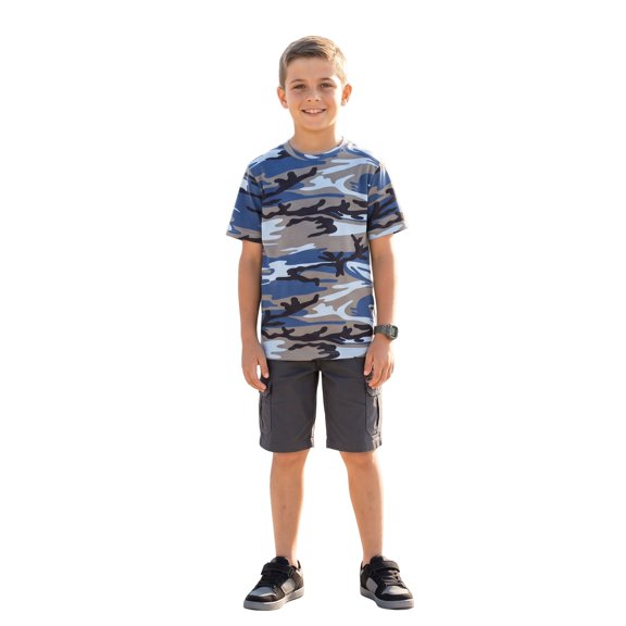 Boy's Woodland Camouflage Short Sleeve T-Shirt, Blue Woodland, X-Small