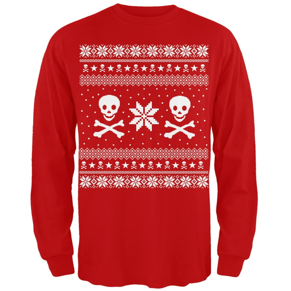 Ugly Christmas Sweater Skull & Crossbones Red Long Sleeve TShirt