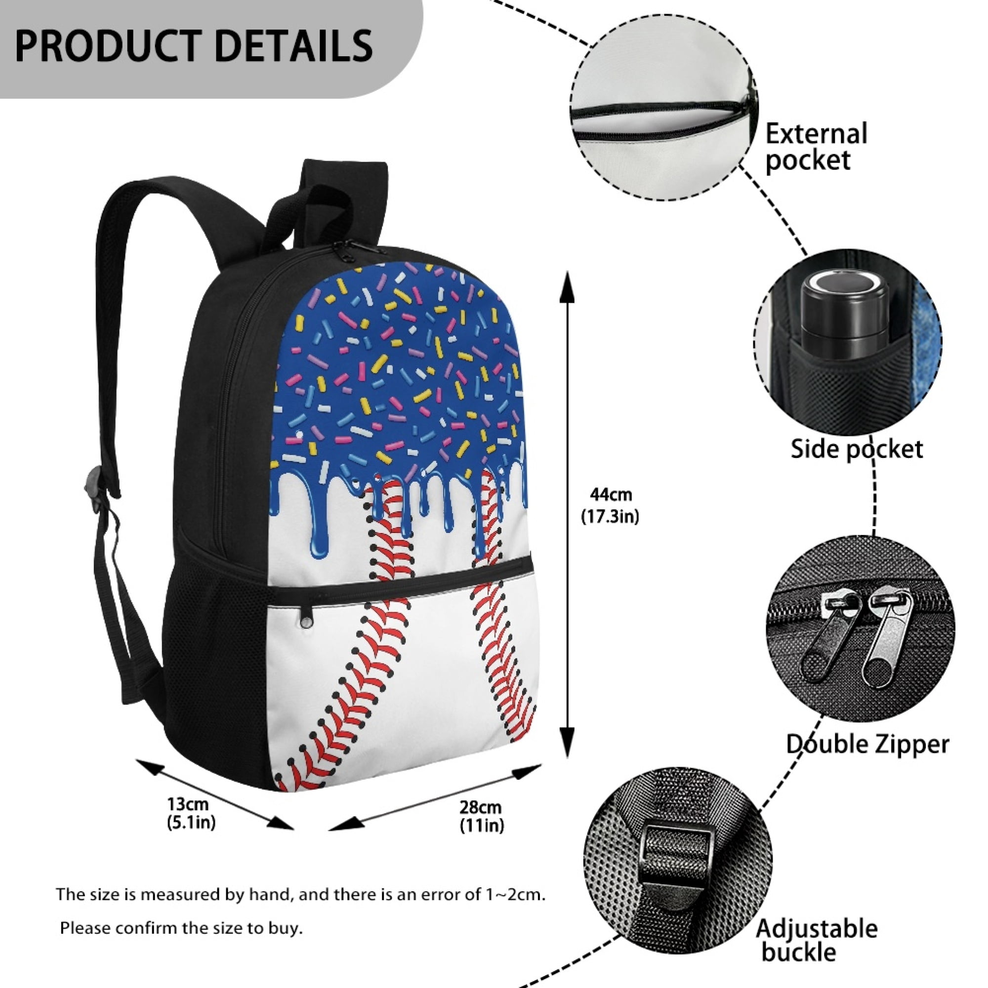 Uourmeti Spacious Compartment 17 Inch Polyester Backpack for Travel Daily Use, Spacious Interior Spacious Storage Durable School Bag, Baseball Print