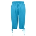 thumbnail image 4 of Bermuda Shorts for Women Knee Length Drawstring Elastic Waist Linen Shorts Casual Summer Pedal Pushers with Pockets Cyan M, 4 of 7