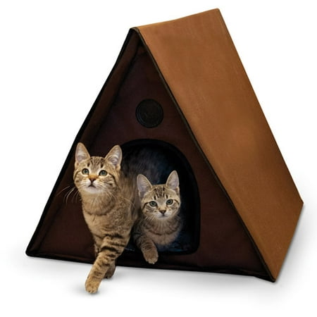 K&H Pet Products Outdoor Multi-Kitty A-Frame Heated Chocolate 35 X 20.5 X 20 Inches