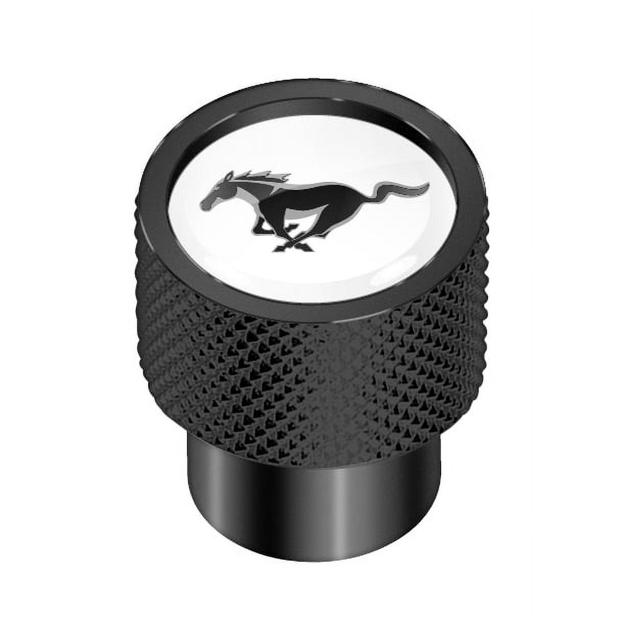 Ford Mustang in White on Black Aluminum Tire Valve Stem Caps