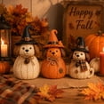 thumbnail image 2 of Fall Halloween Witch Dog Decor Set of 3, Rustic Sewing Texture Puppy Resin Figurine, Cute Non-spooky Seasonal Ornaments for Halloween Home Display, 2 of 7