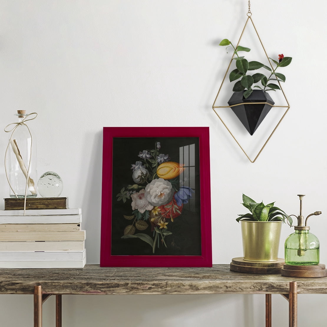 Dramatic Bouquet III -Framed Print w/glass-Cherry Red