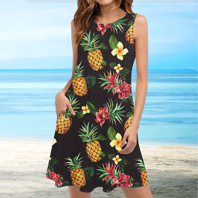 Ovzne Robes Grande Taille pour Femmes aux Courbes Robe de Plage Femmes Décontractée Ample Été Robe Imprimée Sans Manches Col en V Ensemble Haut/chemise Robe d'Été Imprimée Liquidation