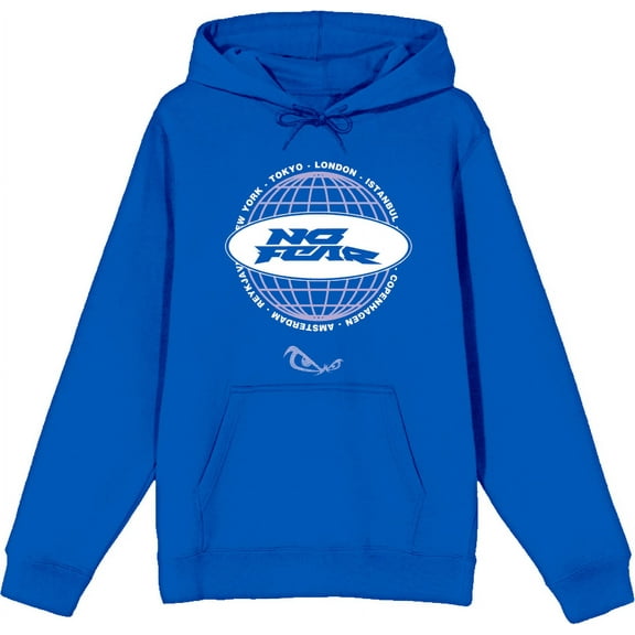 No Fear Lavender Grid Globe With Logo Adult Blue Long Sleeve Hoodie-Medium