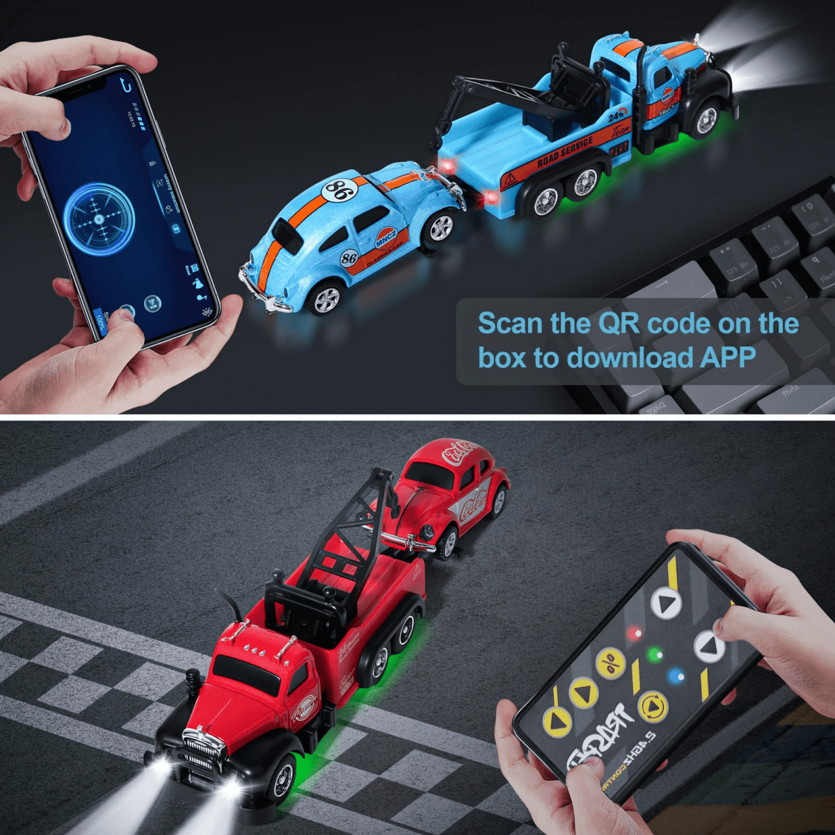 RC Truck with Mini Race Car for Kids, 2.4G Remote Control Car with Lights for Boys Girls Christmas Birthday Gifts