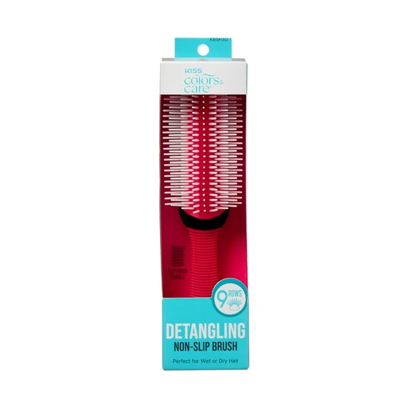 KISS Colors & Care 9-Row Detangling Non-Slip, Round Cushion Hair Brush, Red, 1 Count