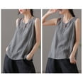 thumbnail image 4 of JFGHDG Women Casual Comfy Camisole Tank Top, Crewneck Sleeveless Cotton Linen Gauze Shirt, Loose Fit Daily Blouse X1 Gray L, 4 of 4