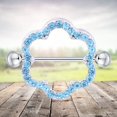 thumbnail image 2 of ATTOE Geometrical Double deck Flower Shape Nipple Ring Rhinestone Piercing Body Jewelry(Blue)-0816, 2 of 4
