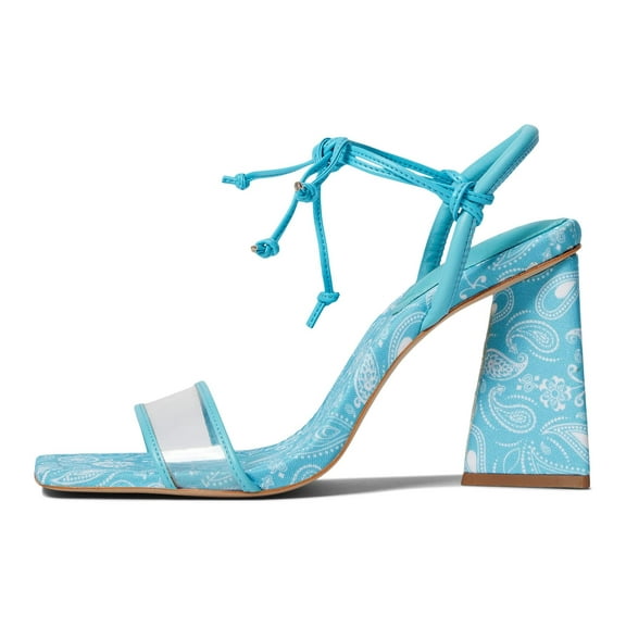 Schutz Gianna Transparente/River Acqua/White Squared Open Toe Heeled Sandals (Transparente/River Acqua/White, 5)