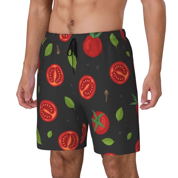 Balery Tomatoes1 Bañador para hombre, shorts de playa de secado rápido con entrepierna y forro de compresión-Small