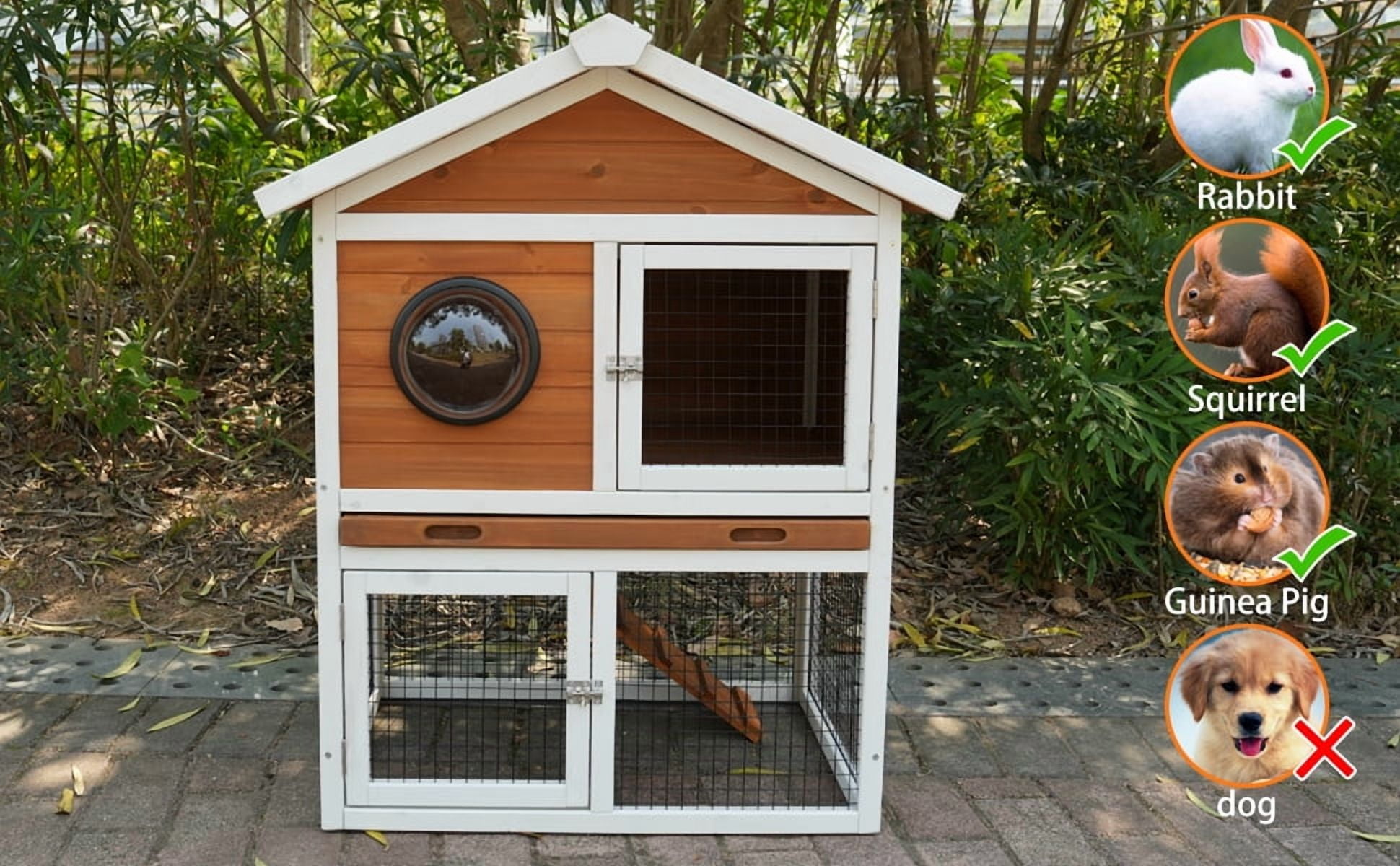 Rabbit Hutch, Outdoor Bunny Cage with Waterproof Roof, Removable Pull Out Tray, 2-tier Wooden Rabbit House for Small Animals, Rabbit Enclosure for Guinea Pigs, Hamster