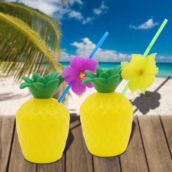 6Pcs Coconut Cup for Cocktails Hawaiian Party Plastic Drink Bottle Yellow