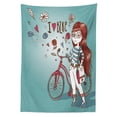 thumbnail image 3 of Ambesonne Cartoon Tablecloth Rectangular Table Cover, Girl with Bike, 52"x70", Dried Rose and Pale Blue, 3 of 4