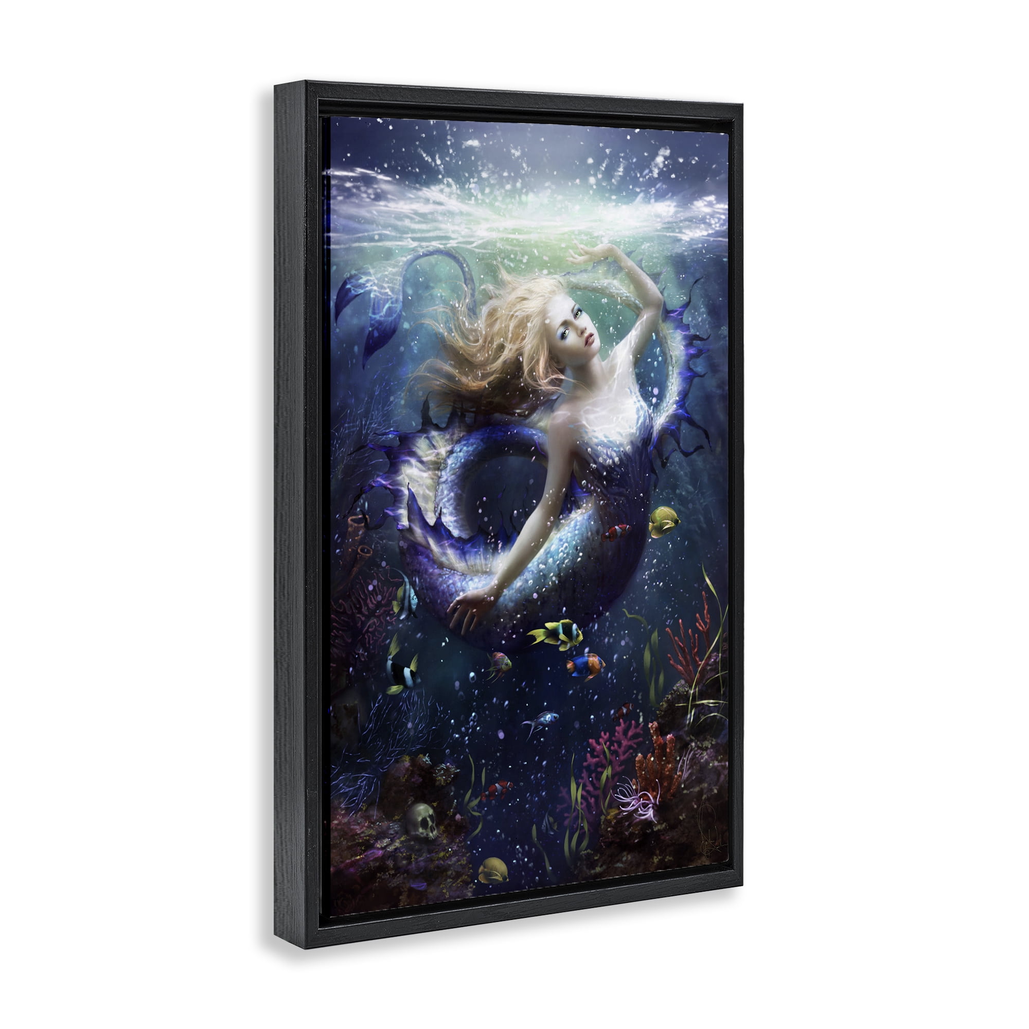 Stupell Industries Deep Sea Mermaid Black Framed Floater Canvas Wall Art, design by Melanie Delon