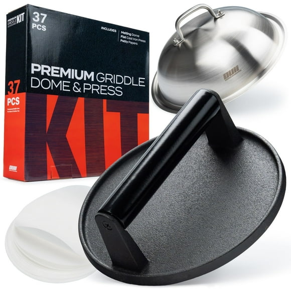 Kit de prensa para hamburguesas OUII de hierro fundido de 7" con campana de 12"
