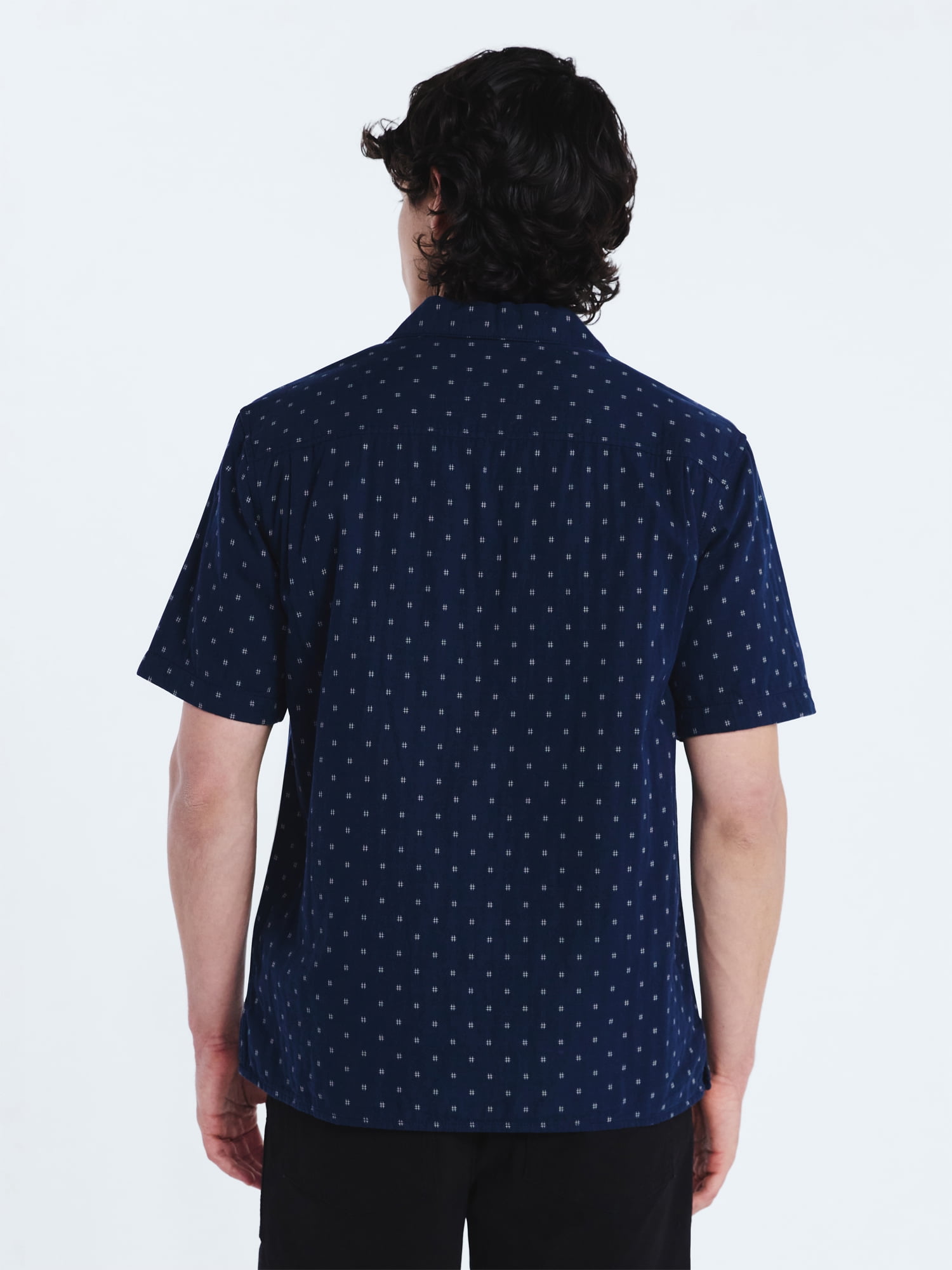 Free Assembly Men's Double Cloth Cotton Camp Shirt with Short Sleeves, Sizes S-3XL