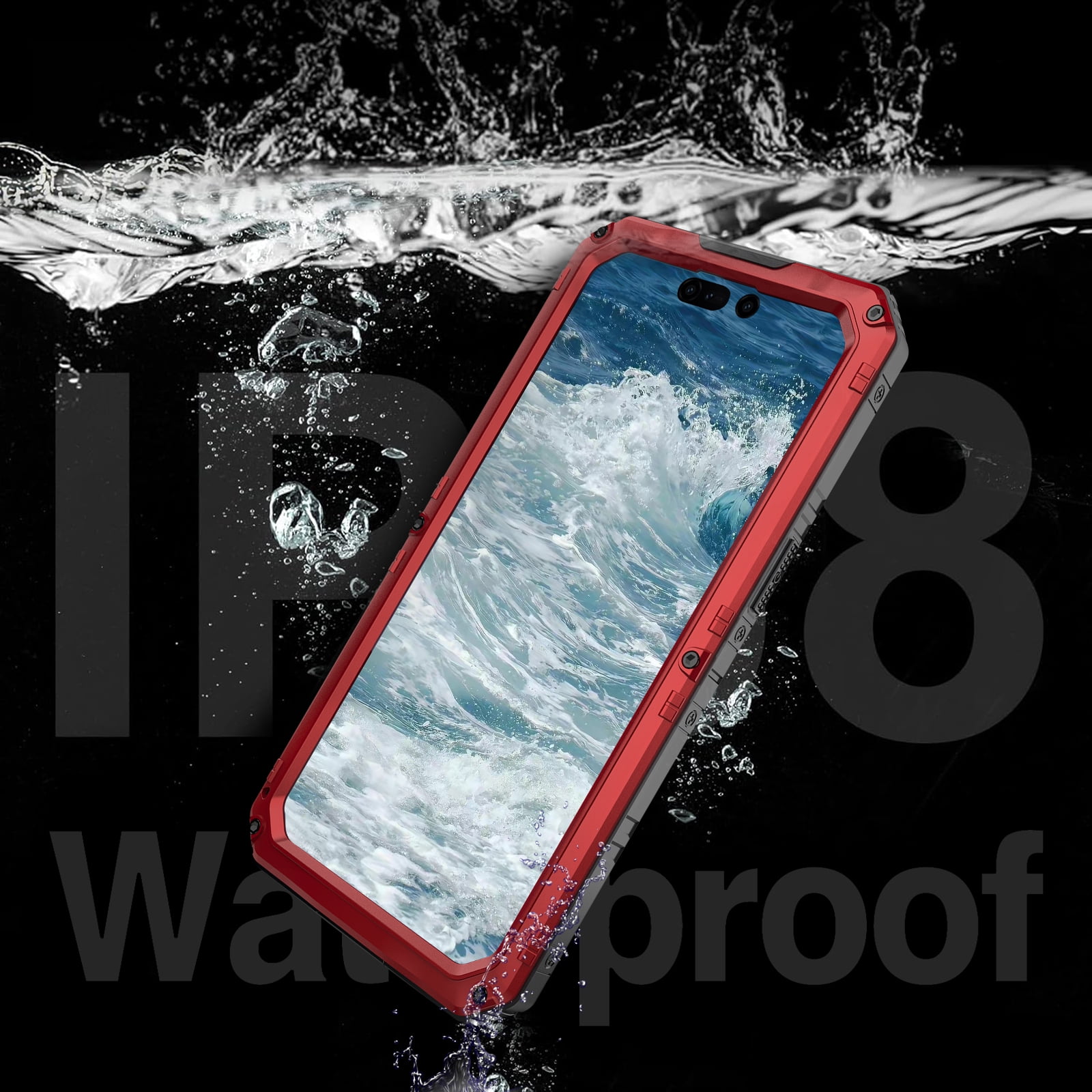for iPhone 15 Pro Max Case, Military Grade IP68 Waterproof Dustproof Shockproof Full Body Sealed Underwater Case with Built-in Screen Protector Heavy Duty Metal Rugged Defender Phone Case,Red