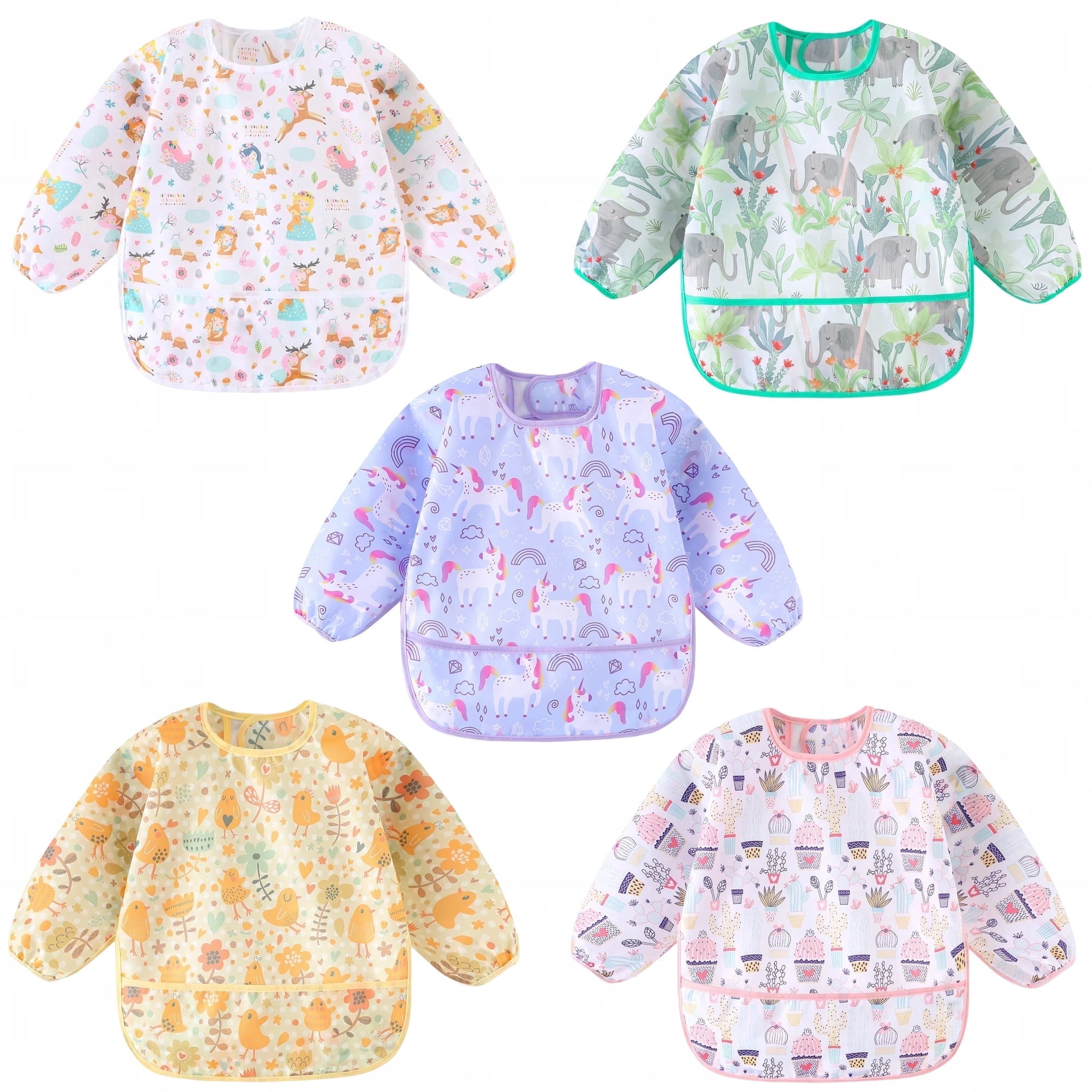HaimoBurg Waterproof Long Sleeve Baby Bib Smock, 5 Pcs, 5-30 Months