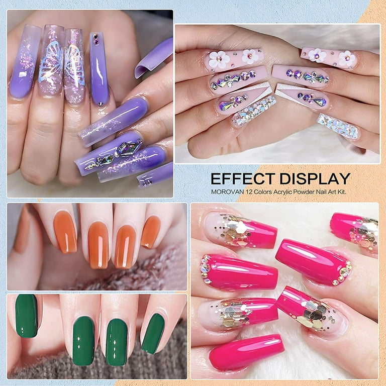 Morovan 12 glitter acrylic powder kit nail art tips gel polish nail kit deals