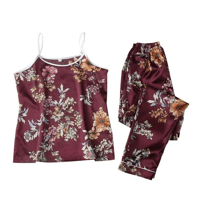 Womens Pajama Set Silk Satin Pajamas Long 2pc Down Sleepwear Set Loungewear