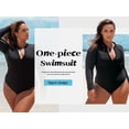 thumbnail image 3 of Ocean Blues Women's Plus Size Swimwear Long Sleeve Zipper Rash Guard Black One Piece Swimsuits for Women V Neck One Piece Bathing Suit Size XL, 3 of 8