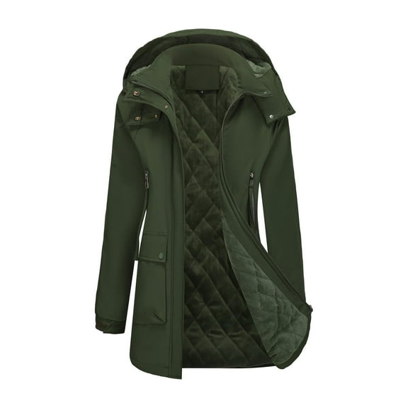 Kukoosong Women's Waterproof Rain Jacket Outdoor Windproof Parka Jacket with Hood Winter Warm Pocket Windbreaker